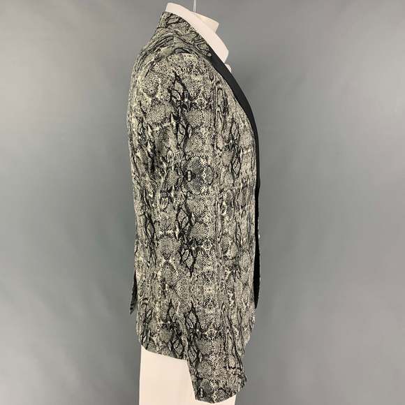 JUST CAVALLI Grey Black Snake Skin Print Cotton Blend Peak Lapel Sport Coat - Picture 2 of 7